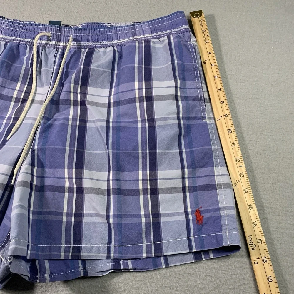 Vtg Polo Ralph Lauren Swim Trunks Mens XL Blue Plaid Mesh Lined Y2K 4 In